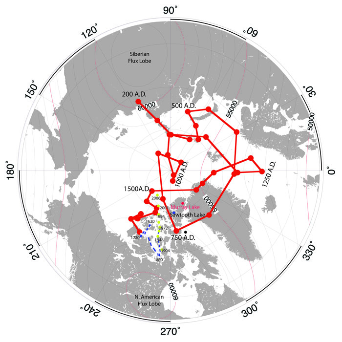 Magnetic North Pole Positions 200AD 